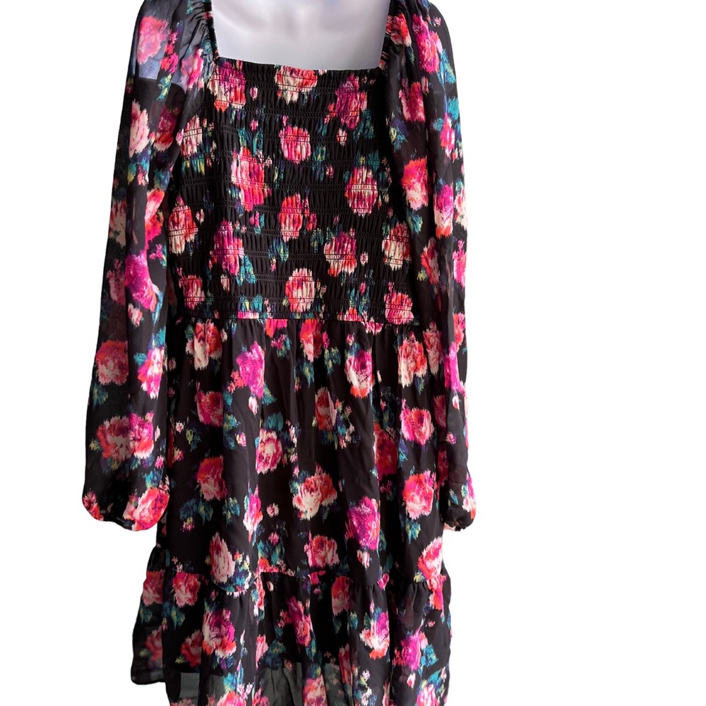 art class girls long sleeve Black Floral  dress L 10/12
